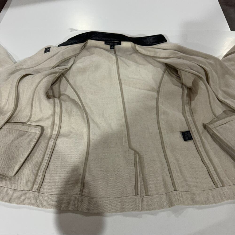 Lafayette 148 Linen Blend Cream Faux Leather‎ Trim Long Sleeve Blazer Jacket 10 - Picture 6 of 10